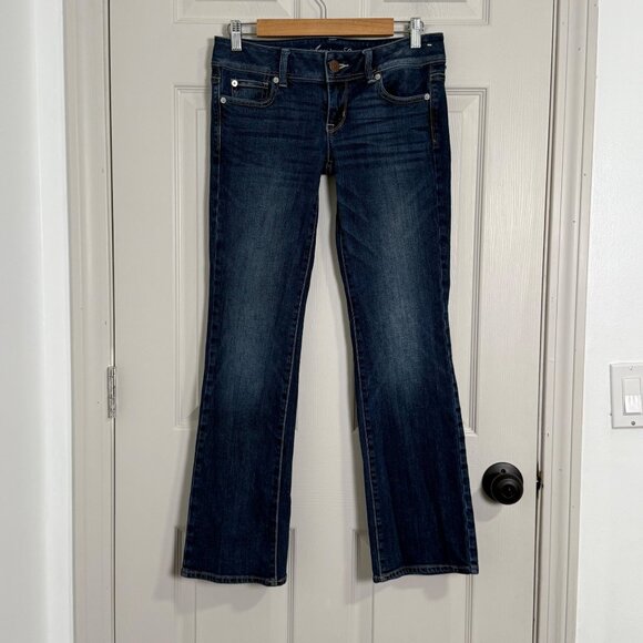 American Eagle Slim Boot Jeans Womens 4 Blue Boho Low Rise Y2K 2000s Stretch VTG - Picture 1 of 13